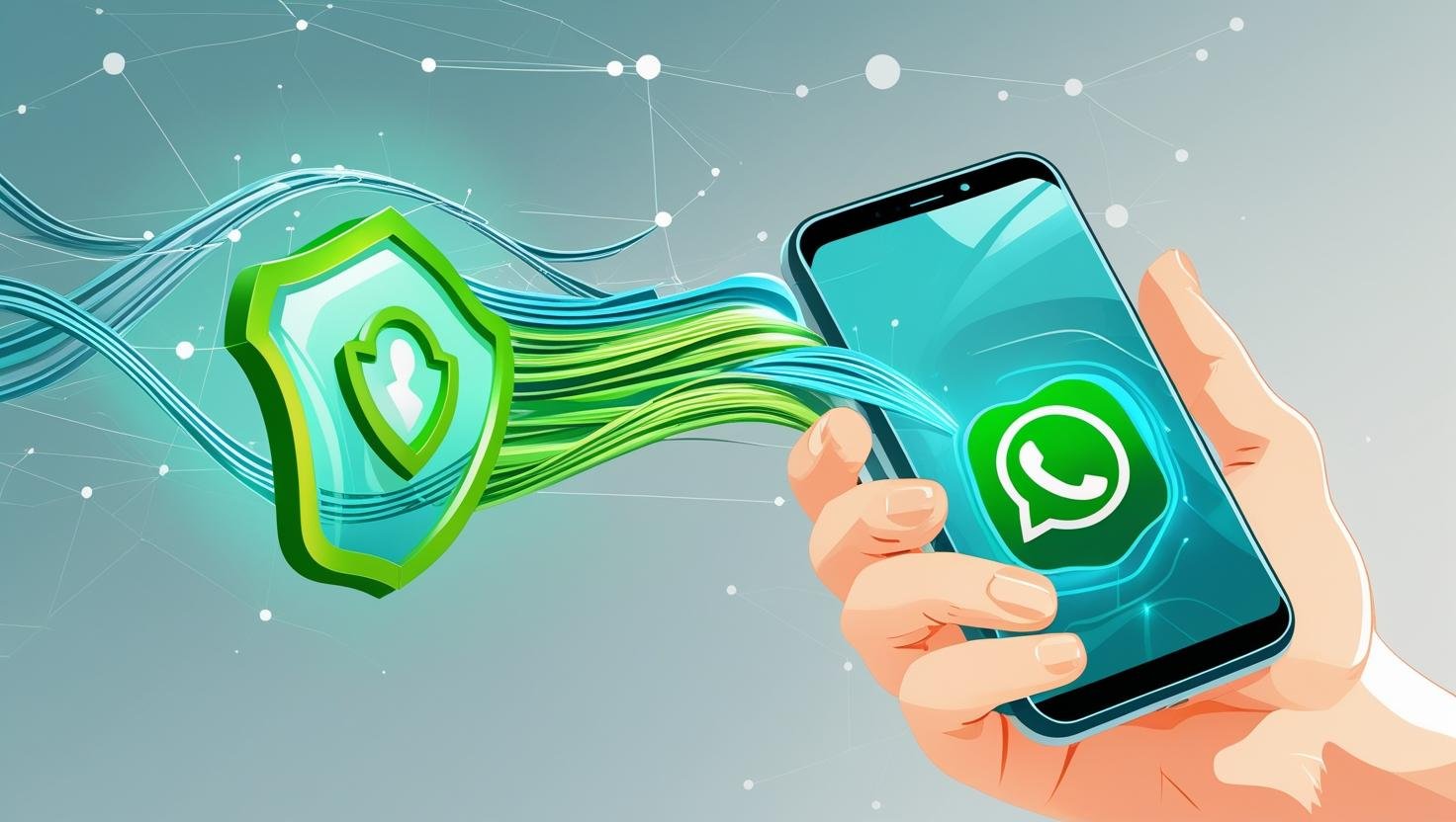 A visual representation of a mobile phone with the WhatsApp logo, showing secure communication through a green VPN shield icon, symbolizing the ability to use a free VPN for WhatsApp Pakistan securely