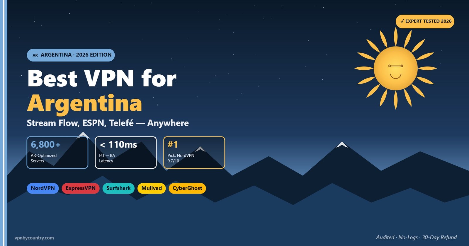 Best VPN for Argentina 2026 - Andes, Sun of May, sky-blue & white