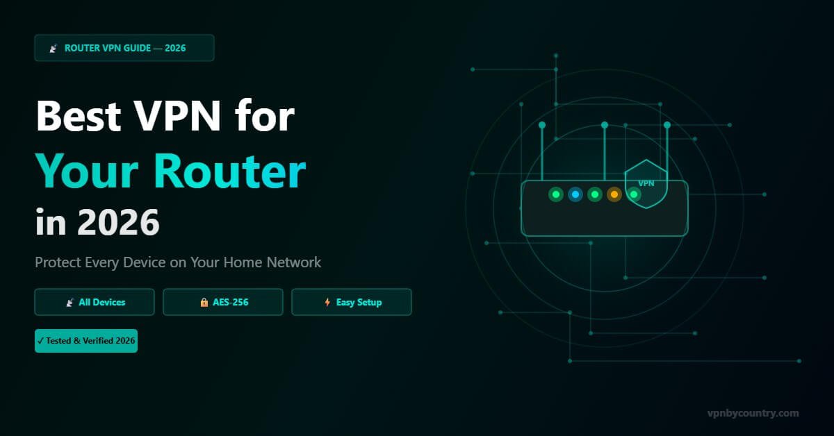 Best VPN for Router in 2026 - wireless router with circuit board and VPN shield protecting all home devices