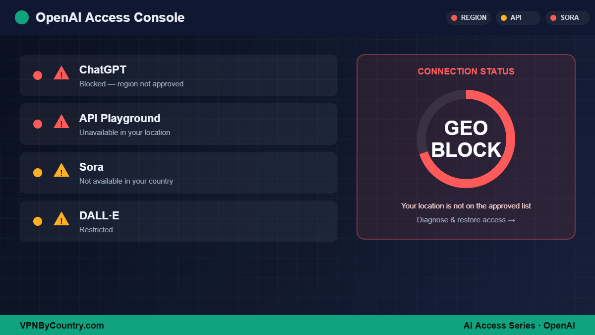 OpenAI access control panel — region blocked indicator